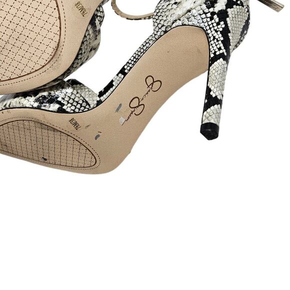 Jessica Simpson 7 Snakeskin Ankle Strap Heel Glam Career Black White Leather - Picture 5 of 5